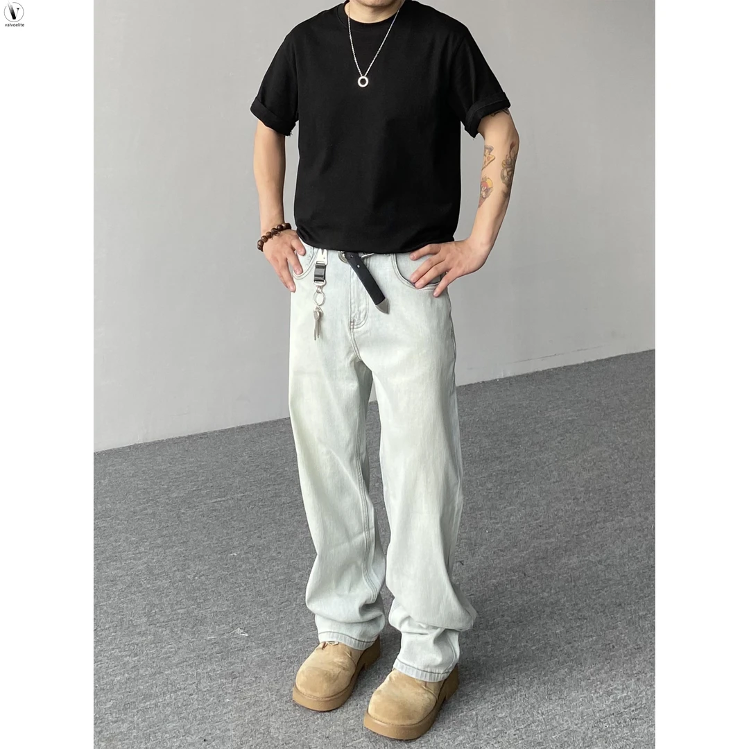 VALVOELITE美式简约浅色牛仔裤男女宽松直筒垂感休闲长裤潮流百搭