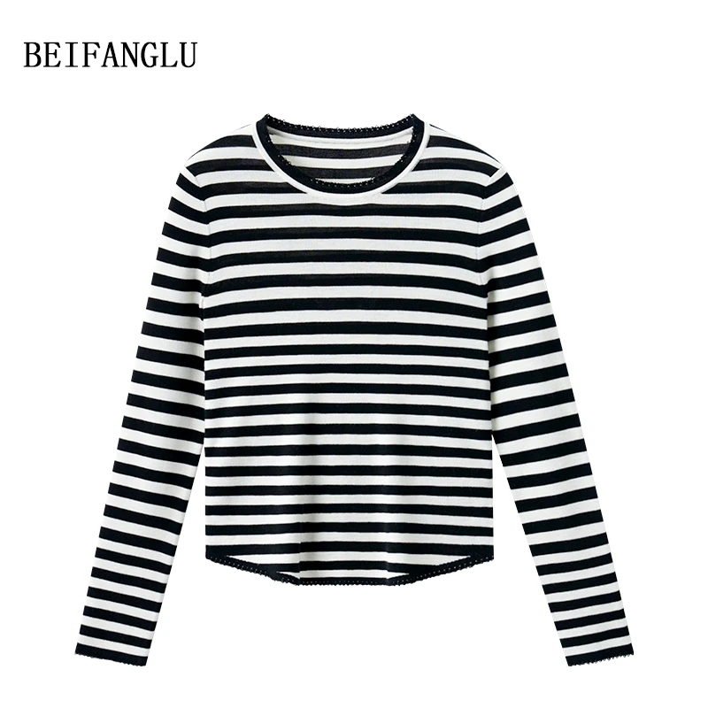 北方鹿 2025早秋内搭撞色条纹针织衫女气质上衣宽松百搭251142