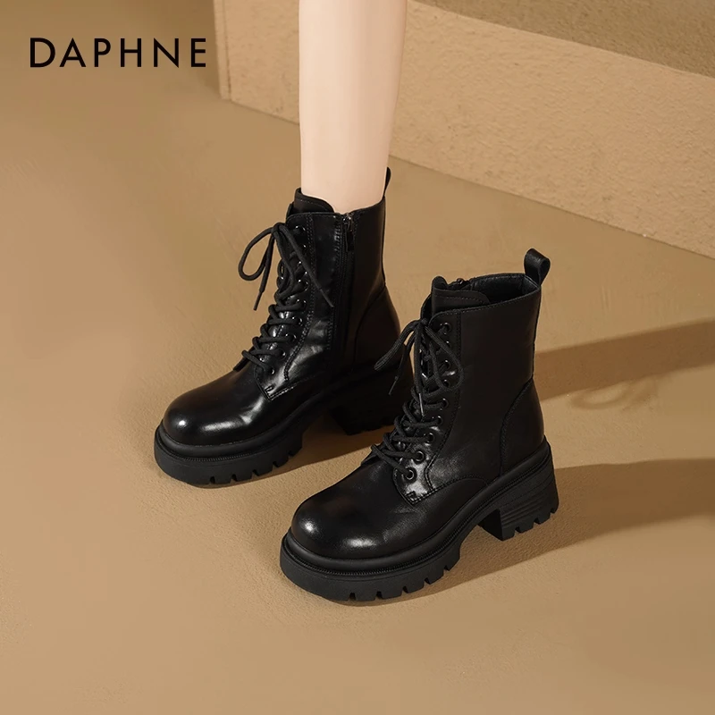 达芙妮厚底马丁靴女款2025新款秋冬百搭靴子女英伦风短靴黑色靴子