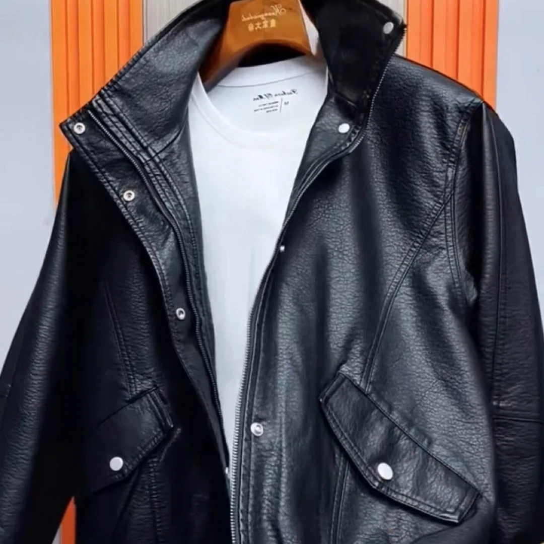 1176男士潮流夹克秋冬新款百搭中年男士外套黑色休闲立领复古上衣