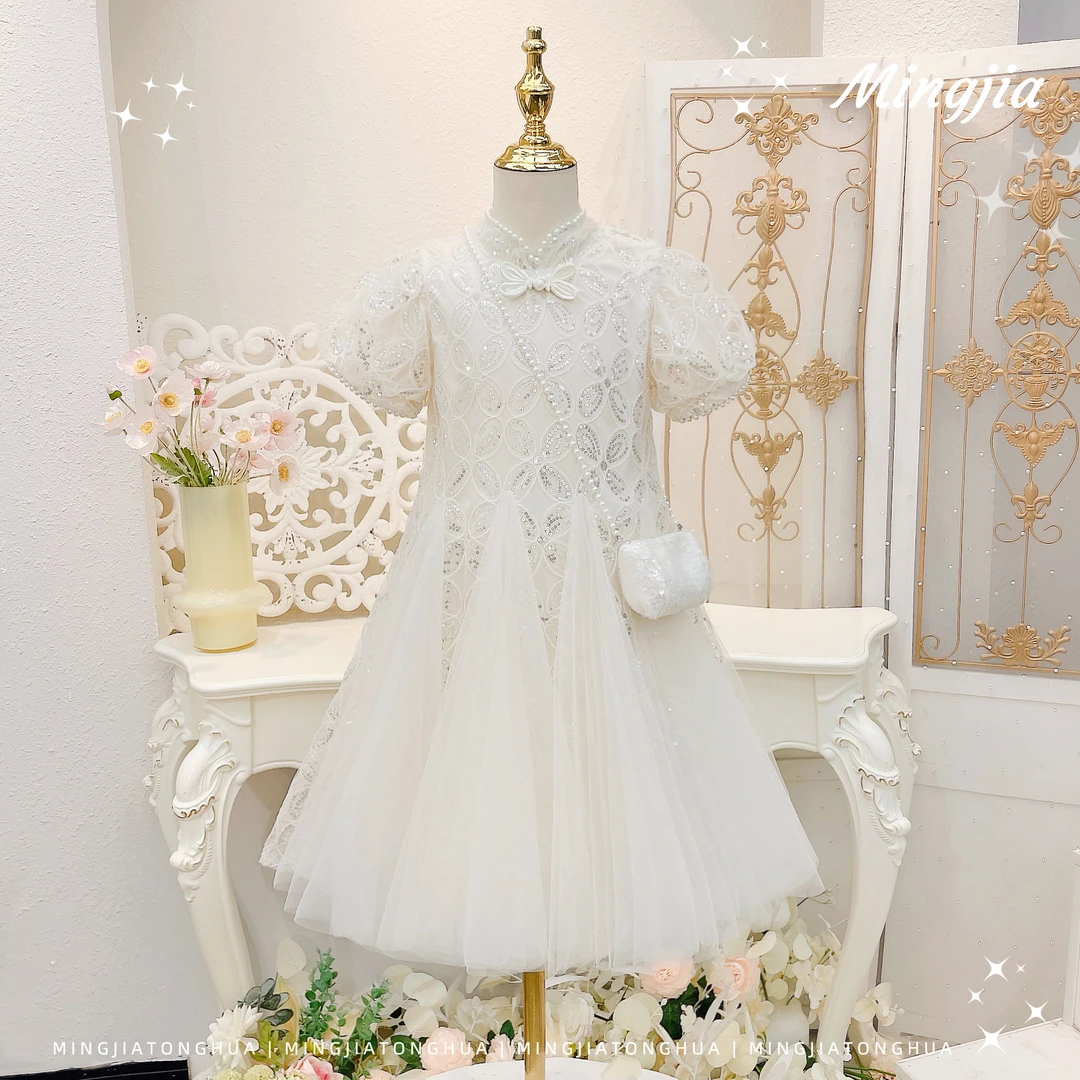 女童短袖连衣裙2025夏新款甜美网纱公主裙亮片气质长裙5230001209