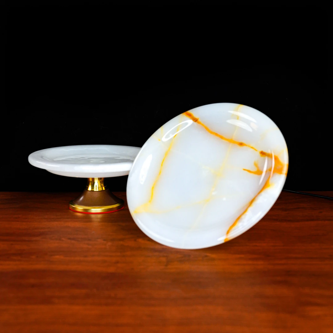 禅境宝阁《咖色白调果盘》黄铜果盘水果盘供盘高脚盘家具客厅铜器