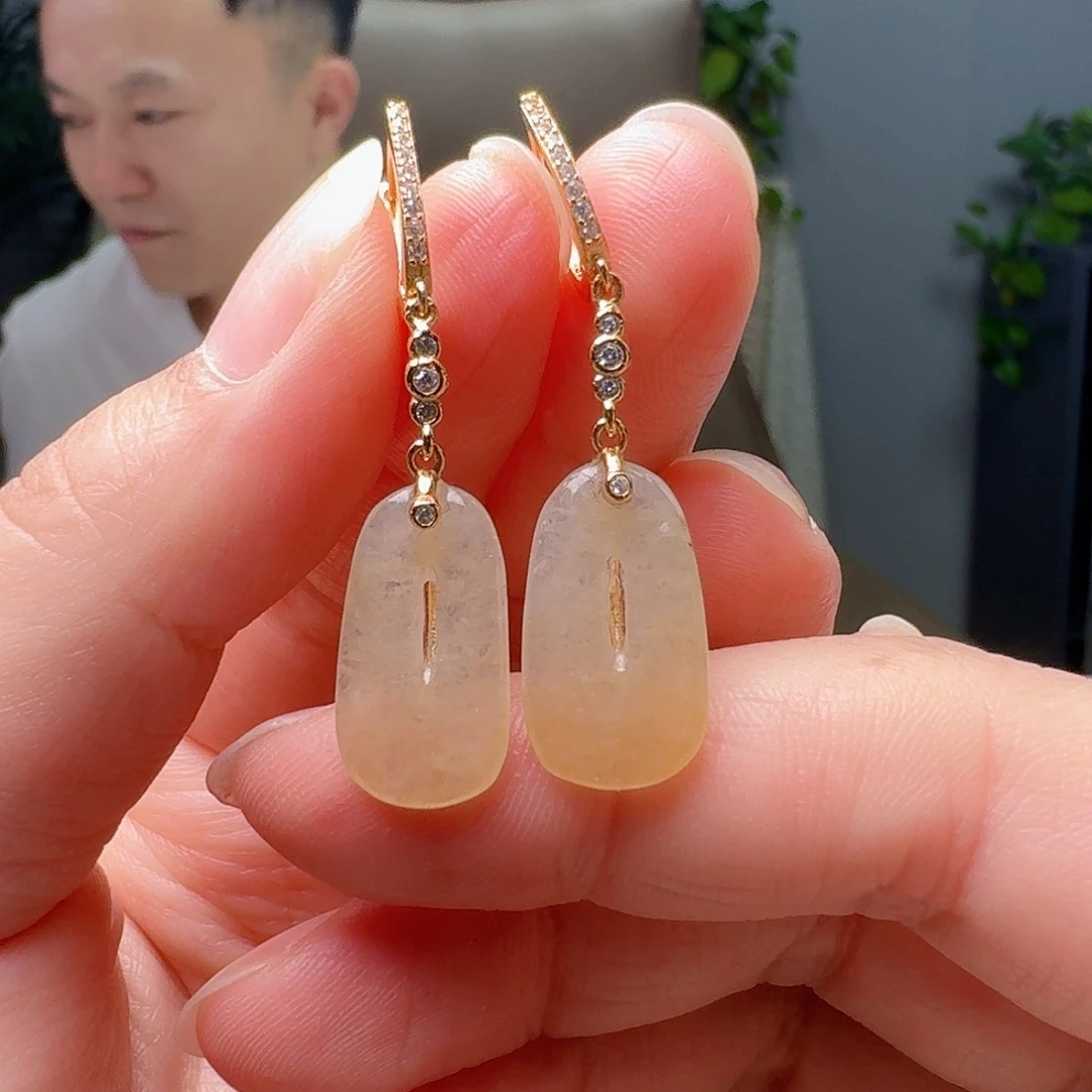 银S925镶嵌翡翠耳饰天然