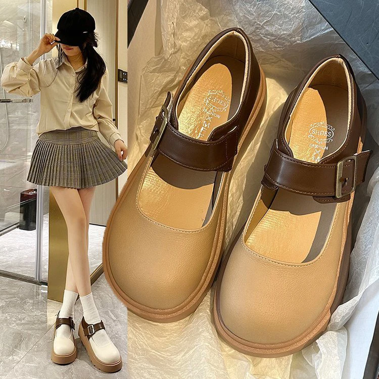 厚底浅口玛丽珍鞋女2025新款春季法式晚晚风单鞋配裙中高跟小皮鞋