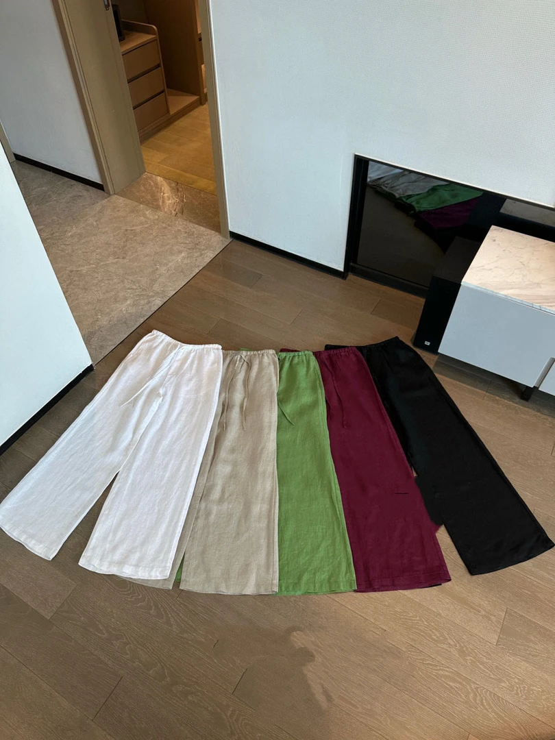 女士亚麻阔腿休闲裤