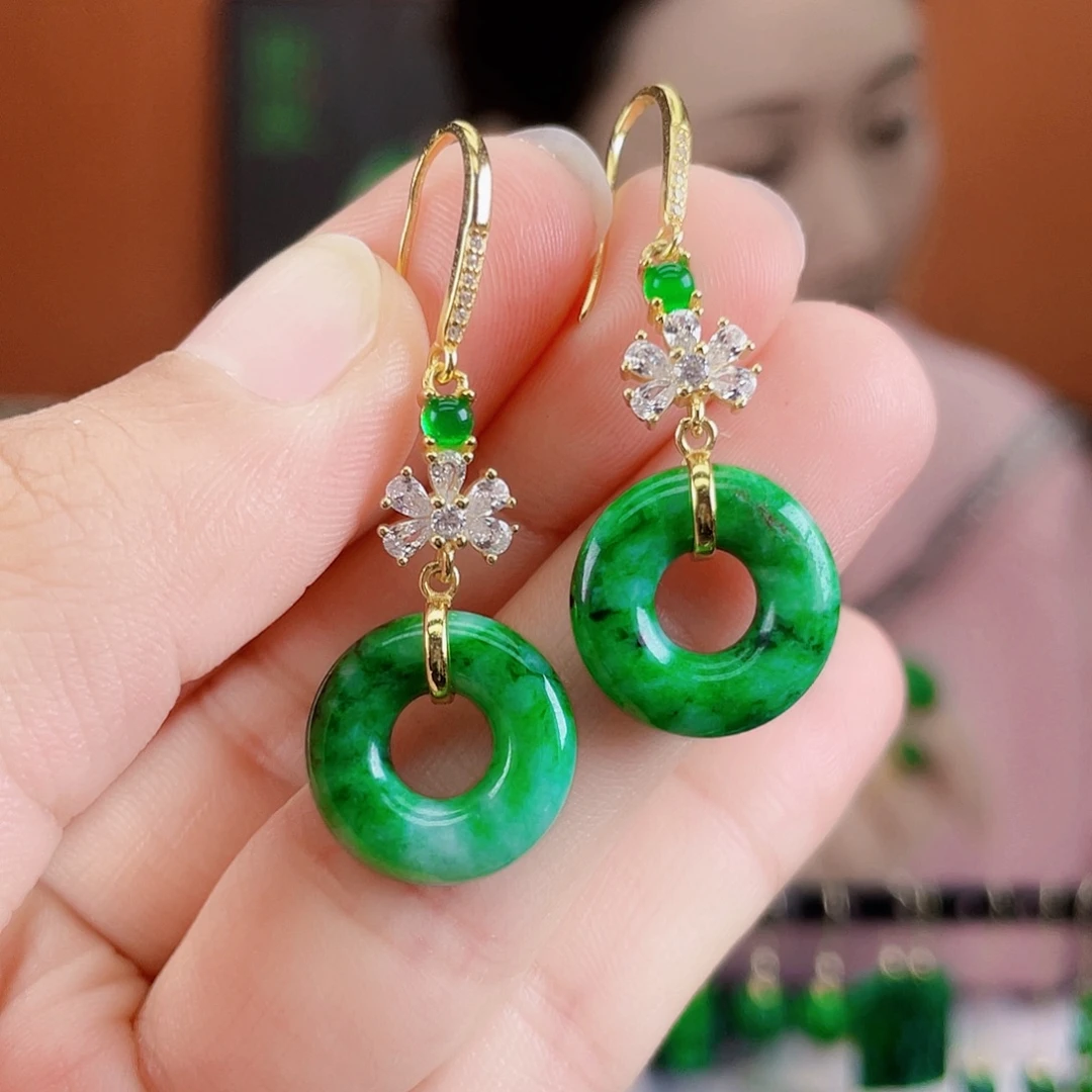 翡翠银S925镶嵌耳饰