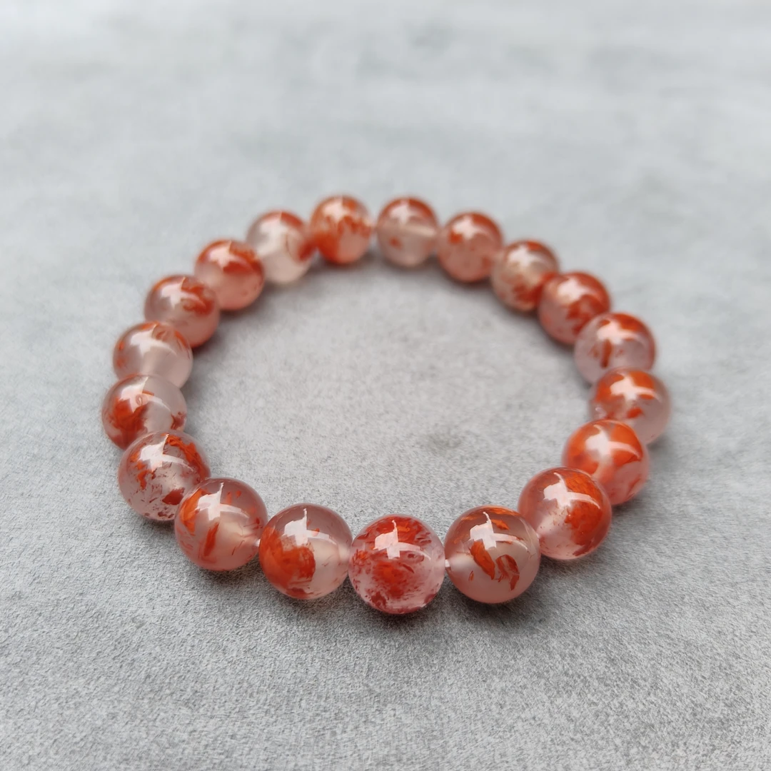 南红玛瑙川料火焰飘花圆珠单圈尺寸10mm