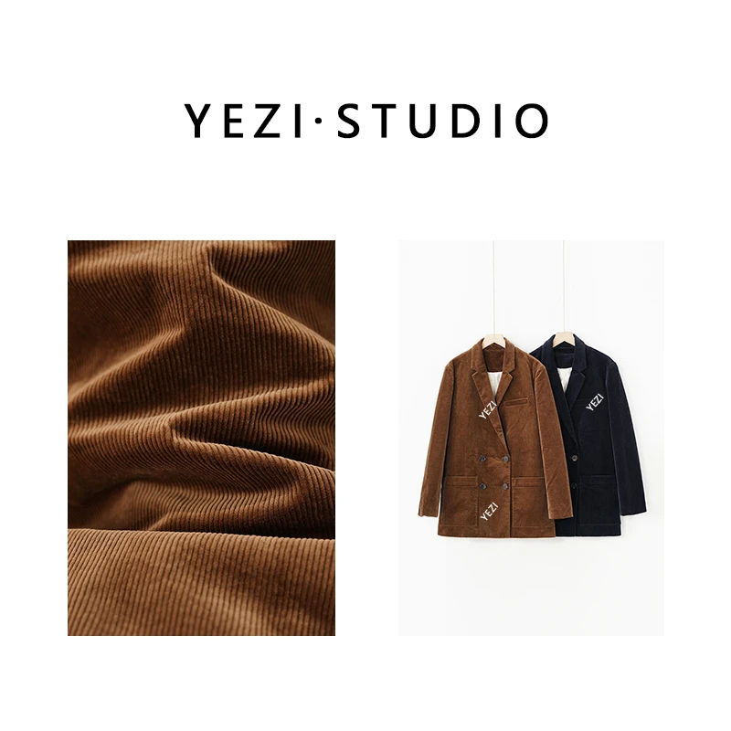 睿智时髦--重磅灯芯绒双排扣设计大口袋知识分子西装外套25302011