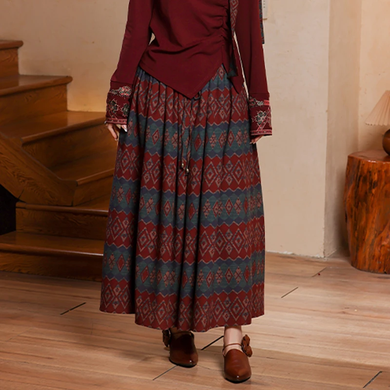 【可可原创】2025百搭女民族风长裙裙子复古半身裙高腰X2289