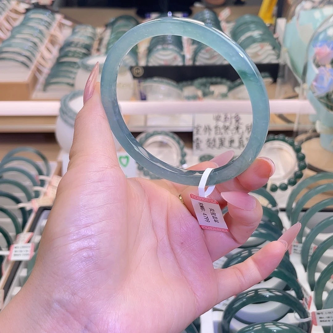 翡翠未镶嵌手镯65-66方鐲冰川蓝