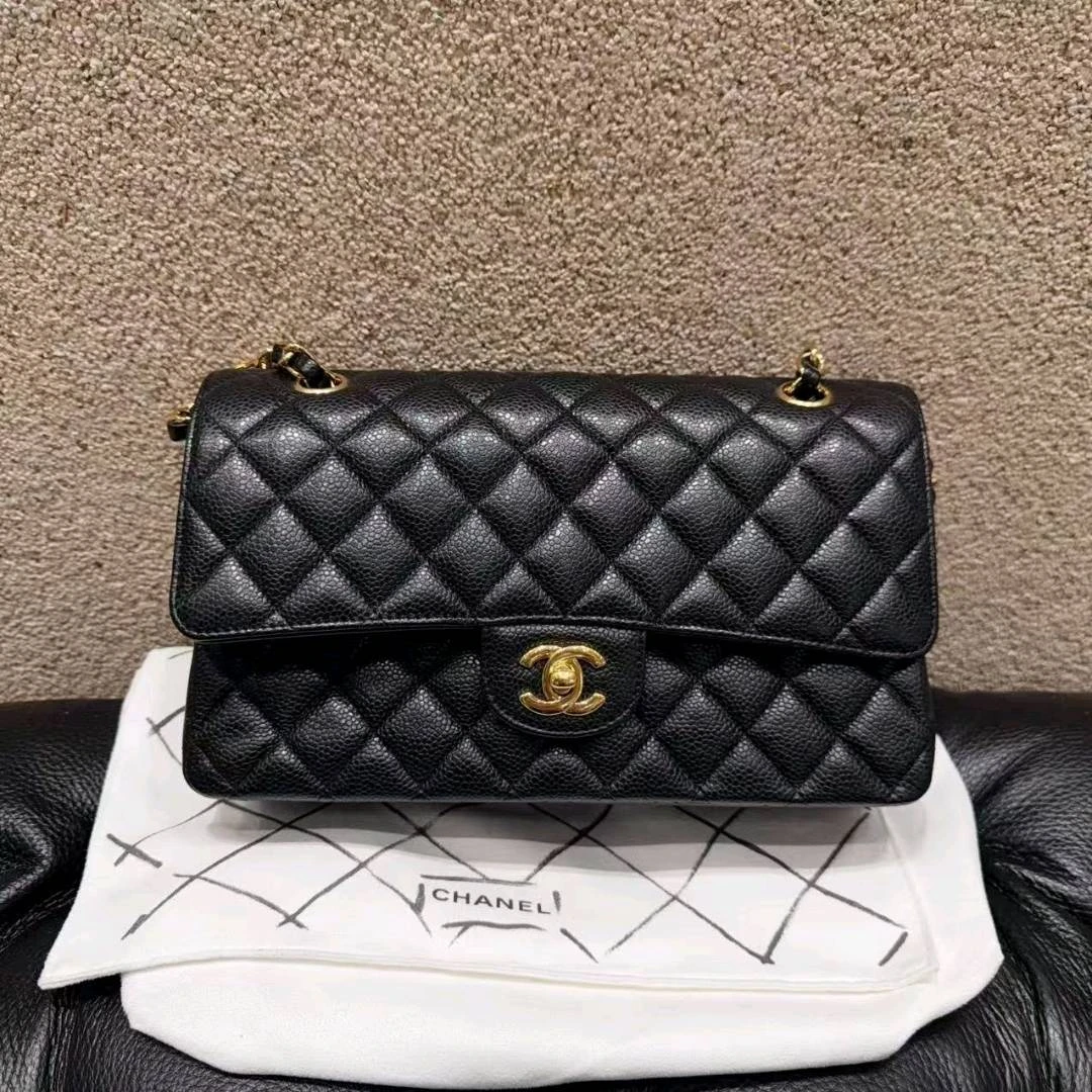 99新 Chanel/香奈儿 香奈儿/CHANEL香奈儿 CF中号黑金荔枝纹链条