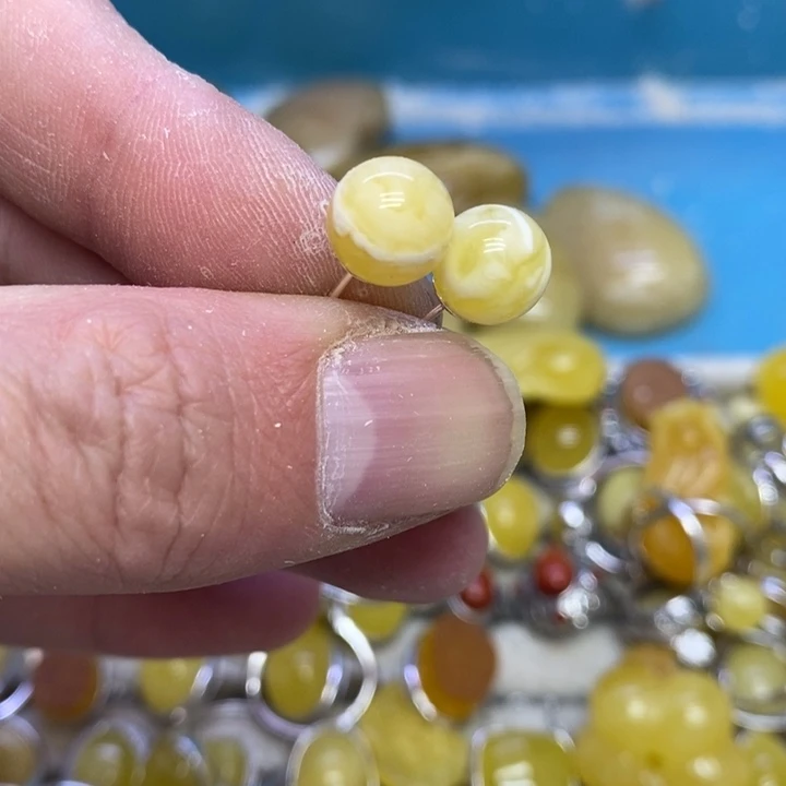 蜜蜡裸石银S925镶嵌耳钉