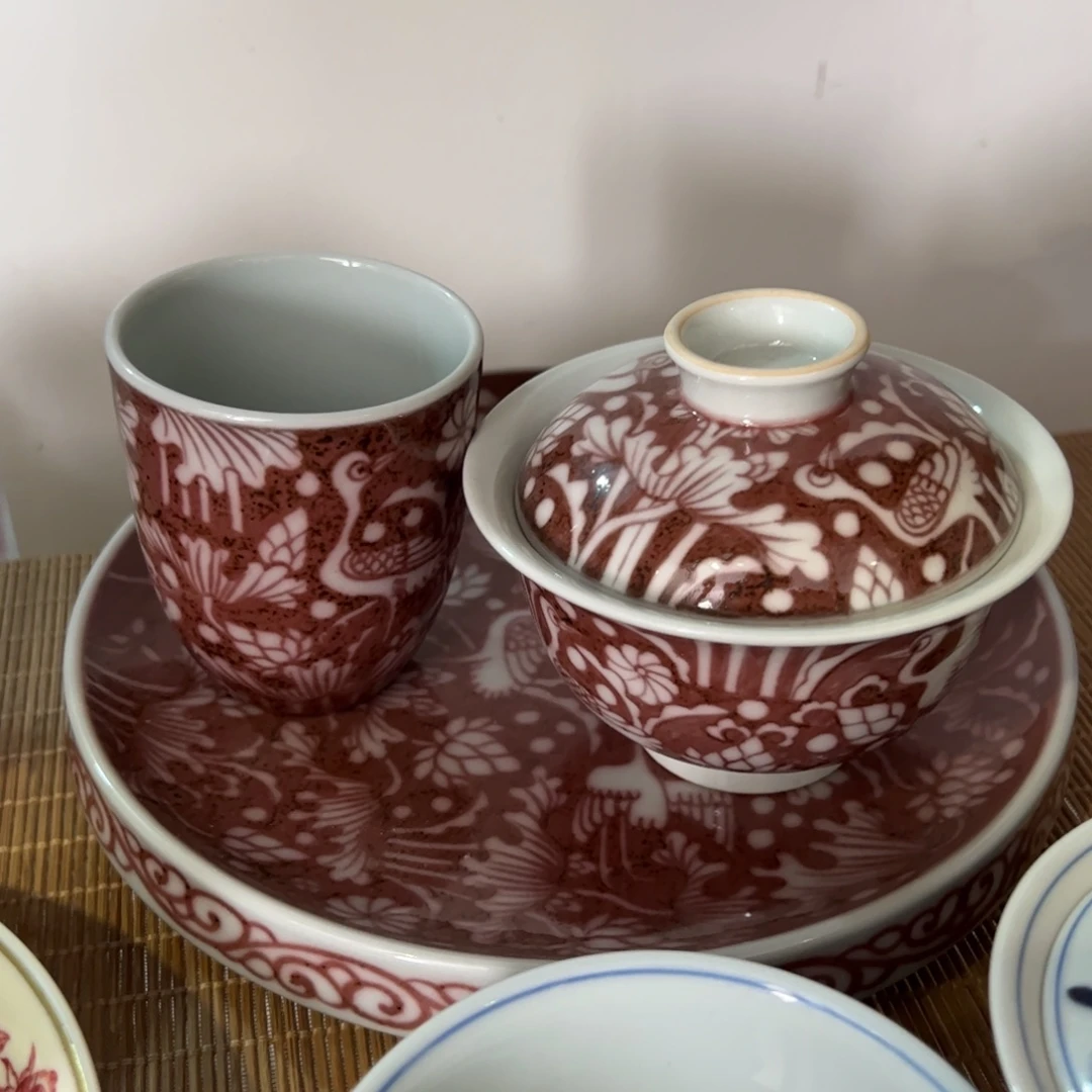 一路连科柴烧釉里红套组