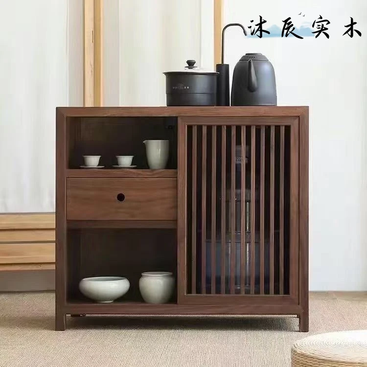 新中式老榆木茶水柜桶装水小型下置水桶北方榆木烧水柜实木茶边柜