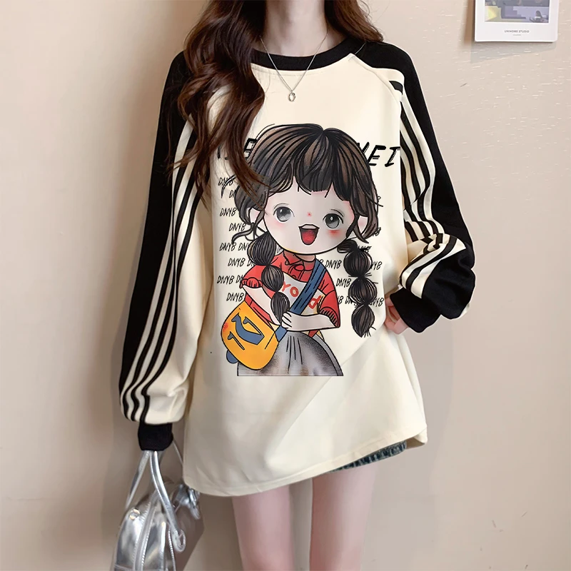 宽松慵懒风oversize卫衣秋冬爆款韩版拼接加绒显瘦遮肉三条杠上衣