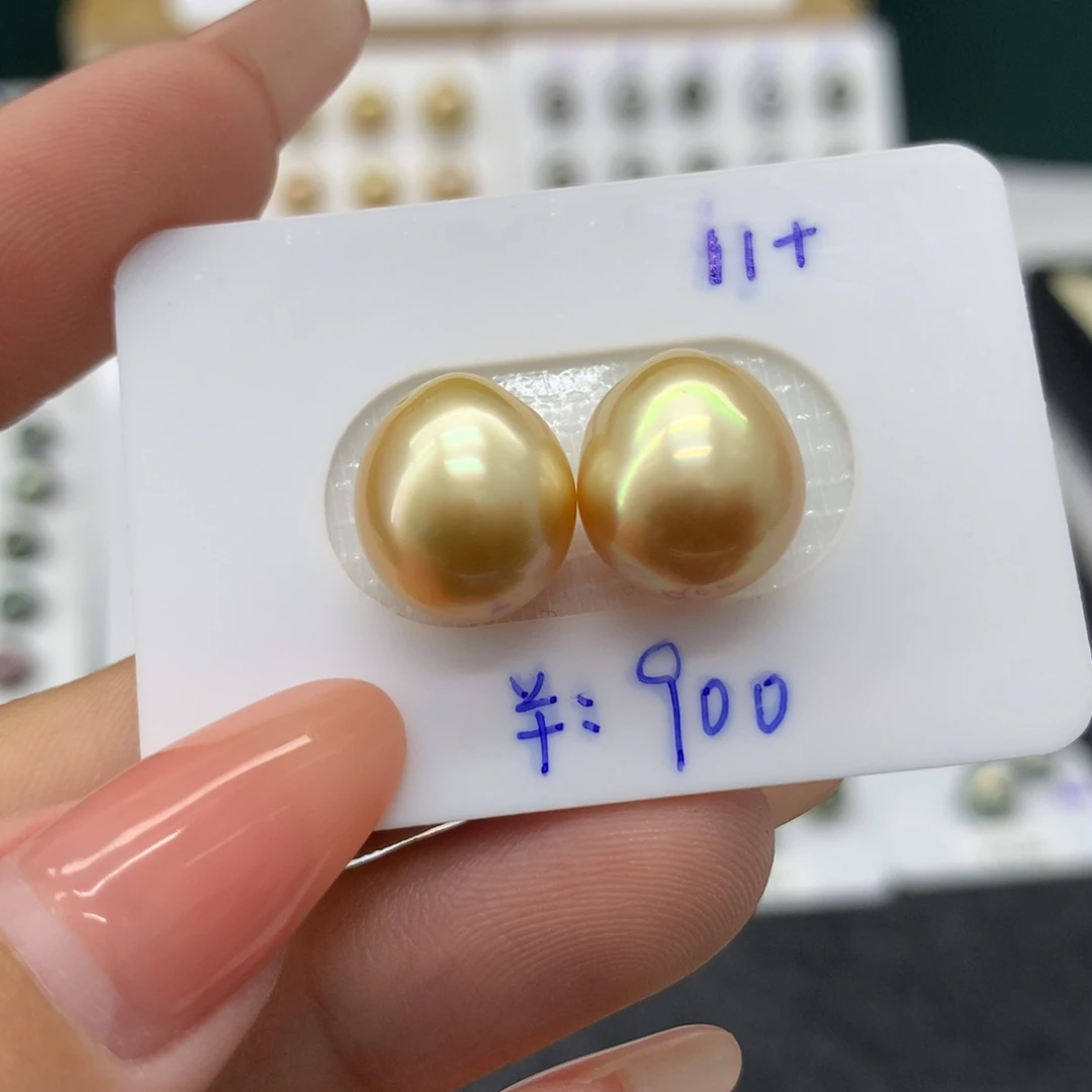 海水珍珠裸珠金珠水滴对珠11-12mm