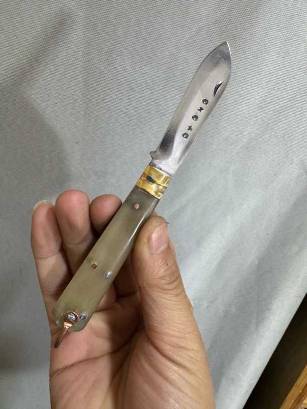 新疆西藏包邮大河家纯手工保安腰刀夹钢牛角柄尕鱼刀家用锋利