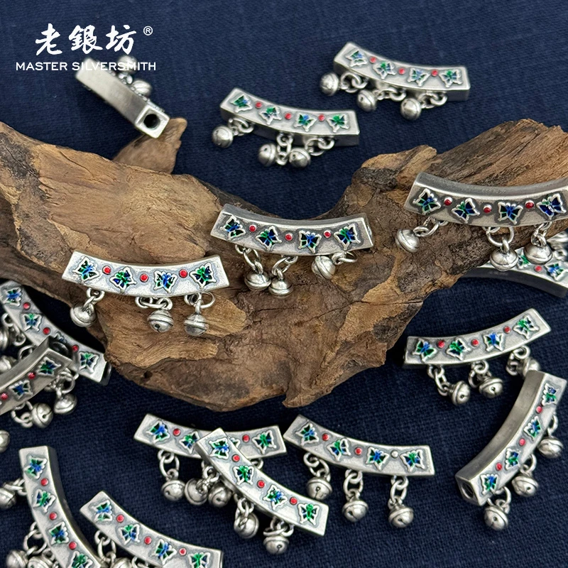 老银坊 足银银制品 蓝蝴蝶铃铛弯管 890173