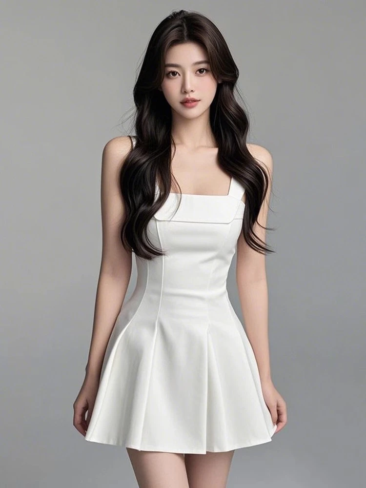 【KEKE】法式方领吊带连衣裙女装春夏小个子简约气质收腰显瘦A字裙