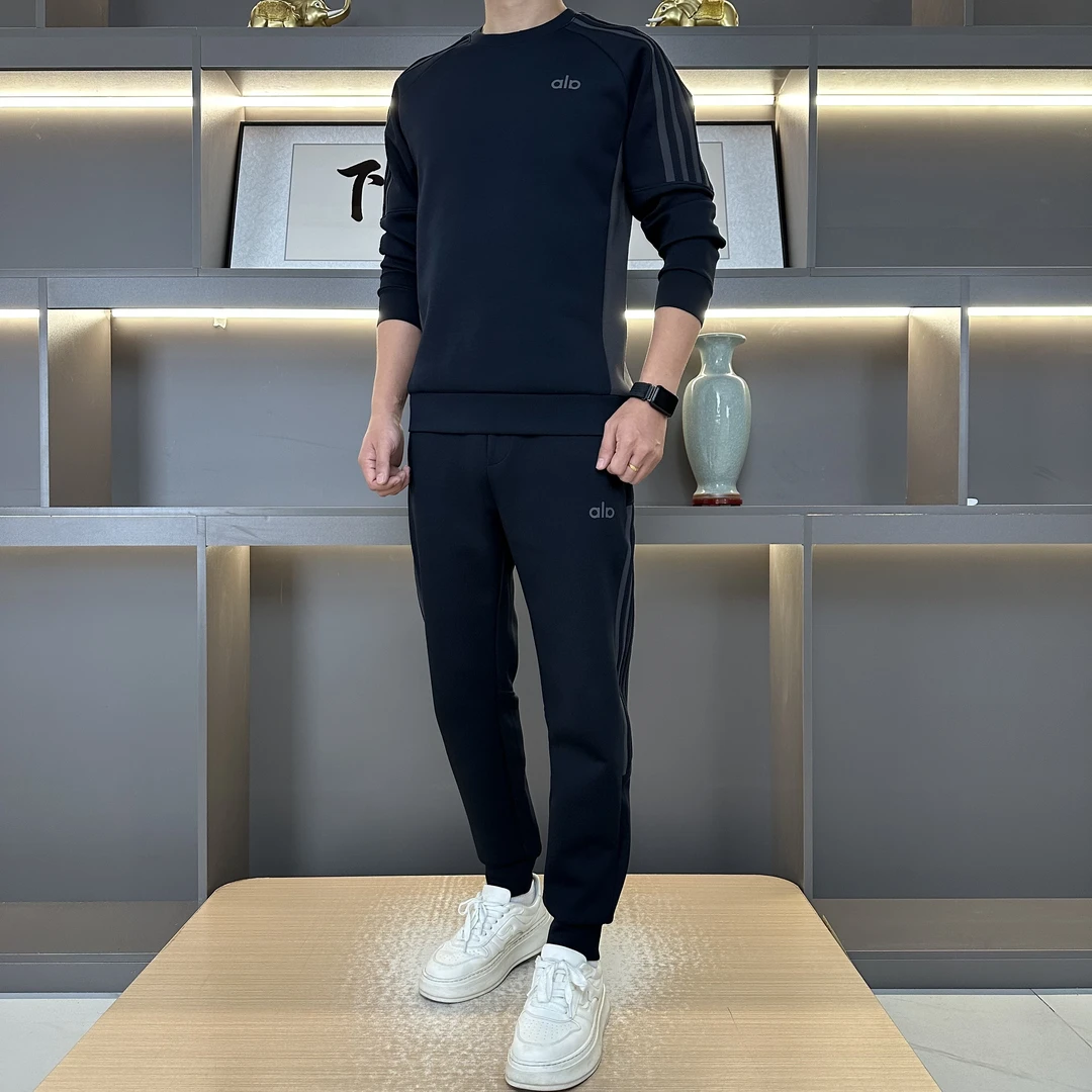 8863潮款男士套装百搭拼接圆领卫衣束脚裤两件套