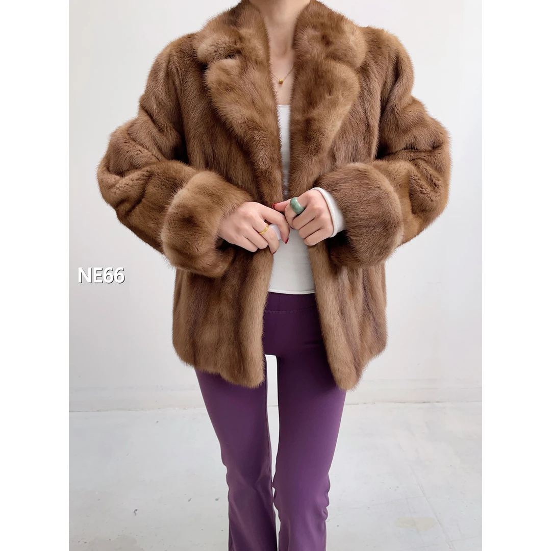 【NE66】M 蜜茶棕短款全抽水貂毛大衣（肩42胸106衣61袖61）05066