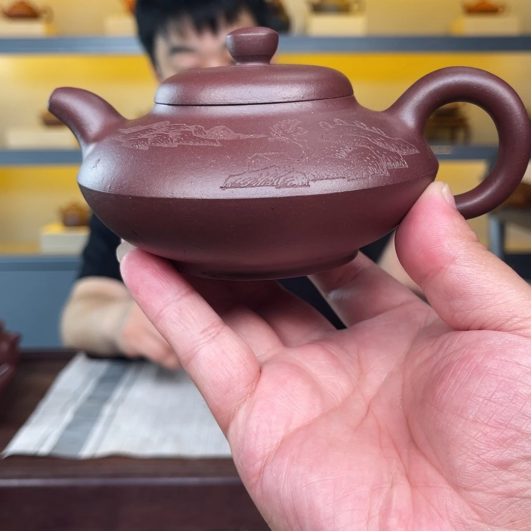 茶壶紫砂合欢紫泥刻绘