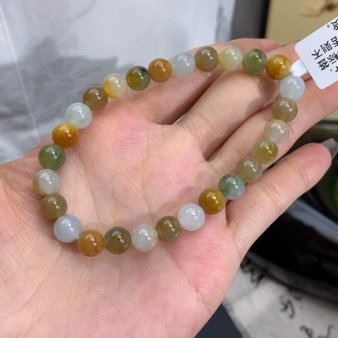 翡翠手链未镶嵌卡7胶润多宝手串