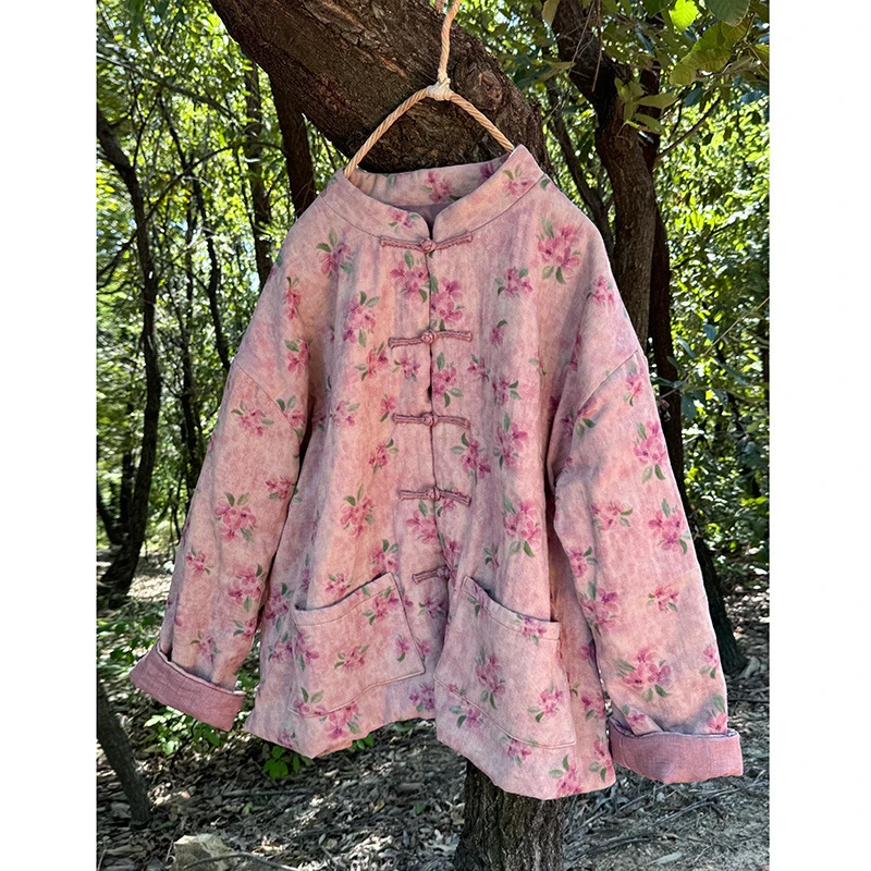 4380原创自制国风复古传统手工缝制盘扣棉袄棉麻印花棉衣棉服