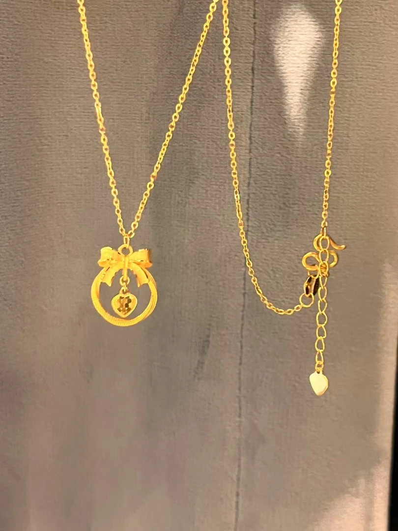 足金999 蝴蝶结鱼鳞爱心套链