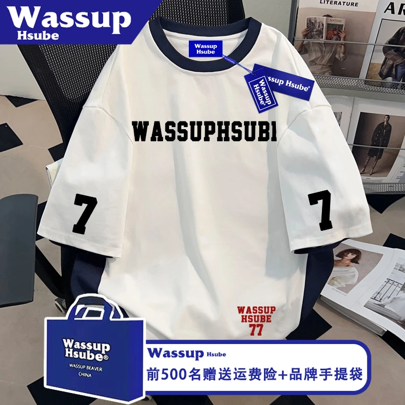 WASSUP HSUBE潮牌字母印花上衣夏季高级感短袖ins男女同款纯棉T恤
