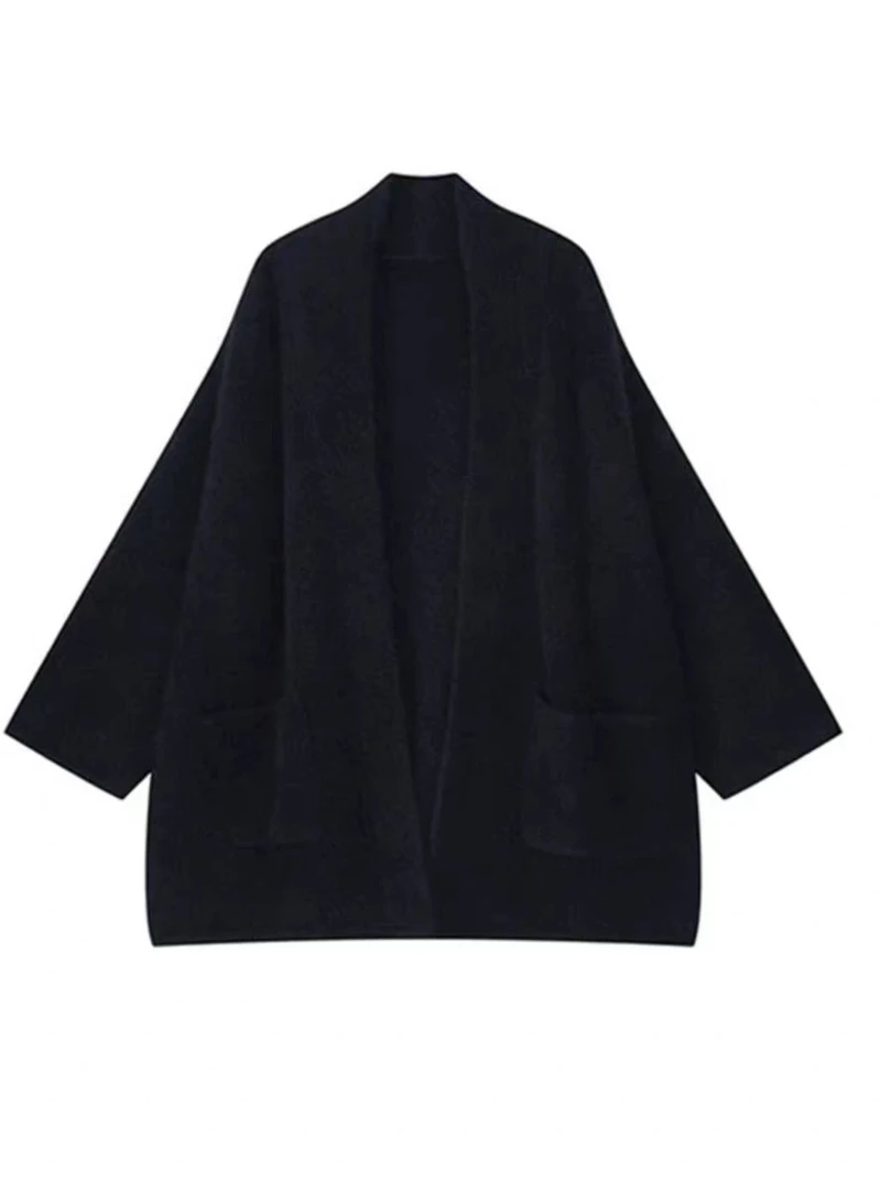 AX8冬装搭配新款时尚翻领针织衫宽松休闲针织呢外套女装