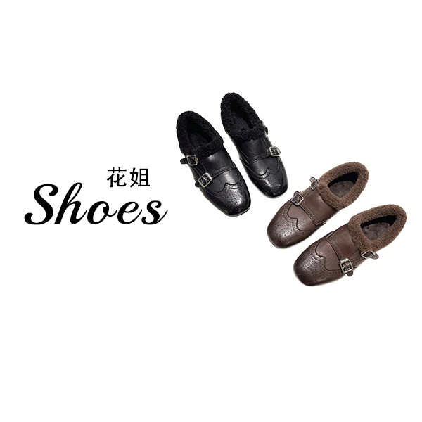 复古布洛克雕花双扣带小皮鞋女2026新款舒适百搭乐福鞋