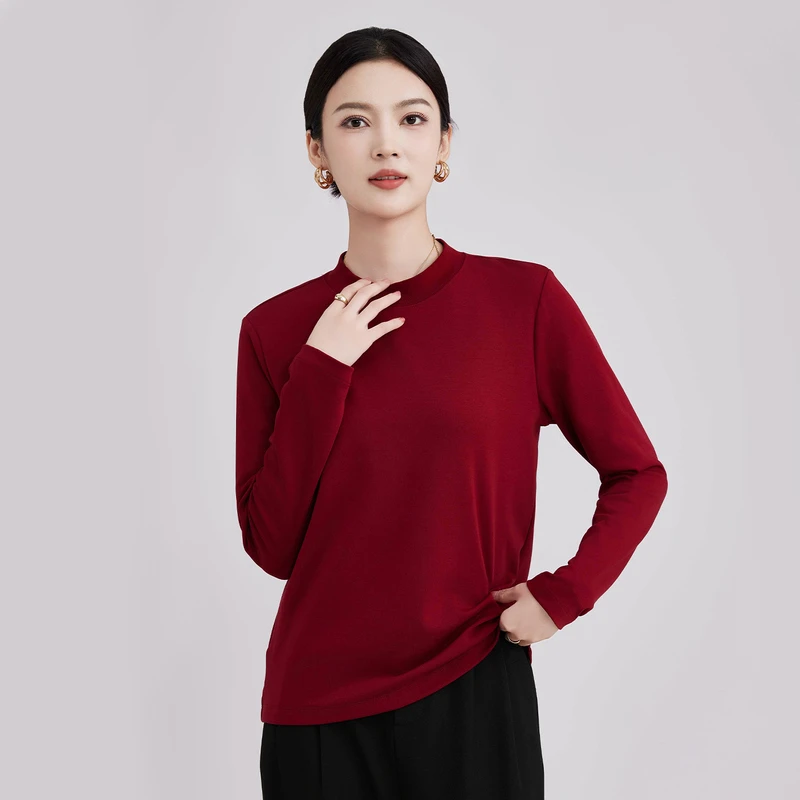 新款女士小半高领液氮丝光棉柔亲肤百搭长袖修身时尚打底衫内搭