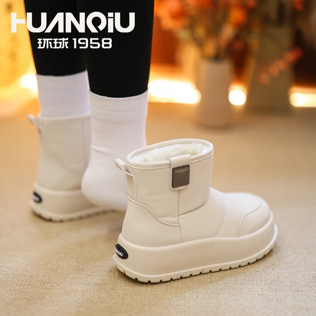 环球厚底加绒棉靴女2024秋冬新款增高百搭保暖棉鞋女