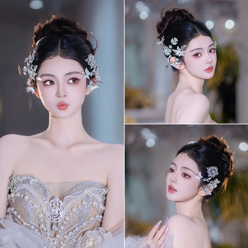 合金婚庆饰品 轻奢高级感超闪新娘锆石花侧边发夹结婚发饰MT2565