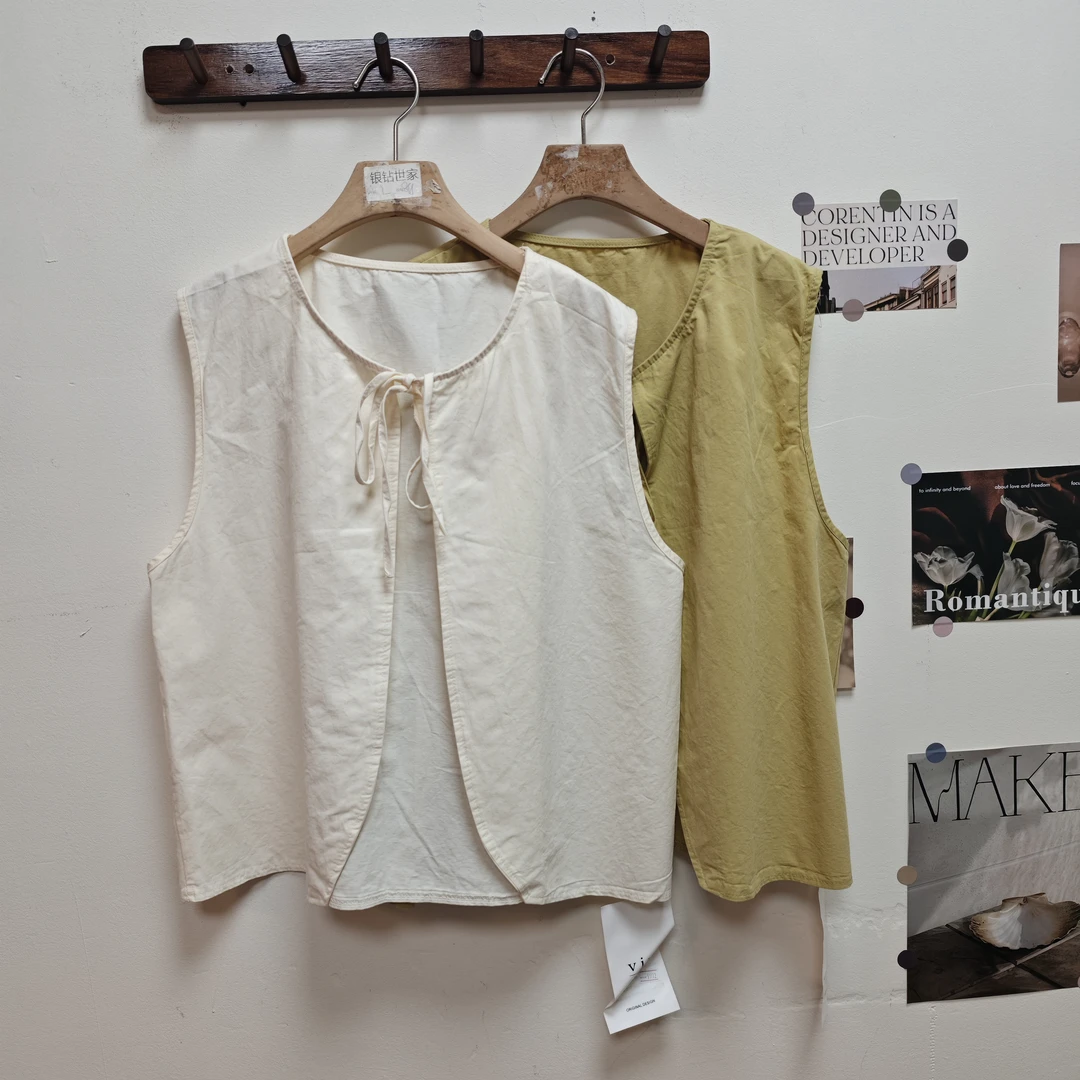 S2018秋季森系棉麻系带马甲