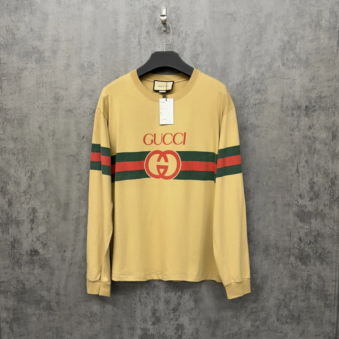 99新 GUCCI/古驰 新款做旧Logo卡其色长袖/ZK251/L码/宽松版型
