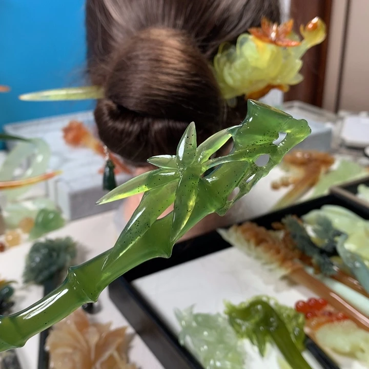 蛇纹石玉未镶嵌发簪佳*