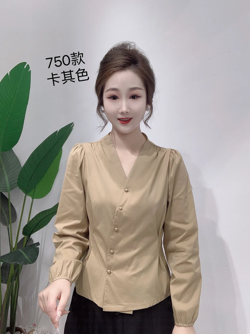 春款v领上衣气质显瘦百搭款小衫儿750