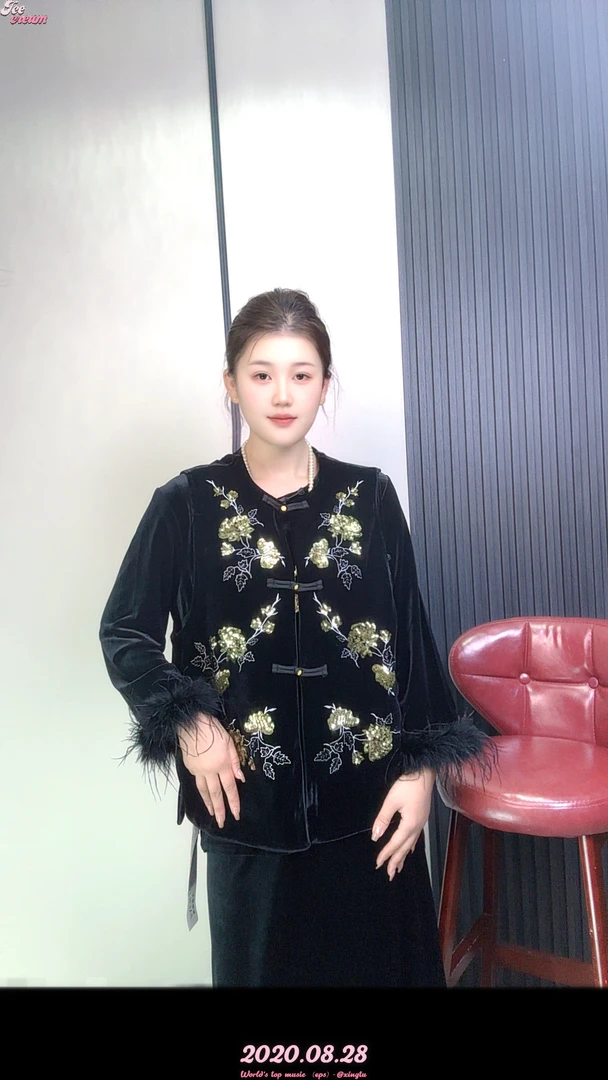 【千禧】法式常规款厚款宽松型马夹马甲中国风双层黑色亮片