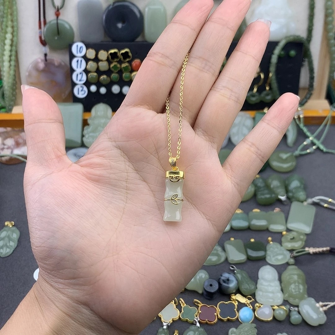 和田玉银S925镶嵌吊坠(不含链)