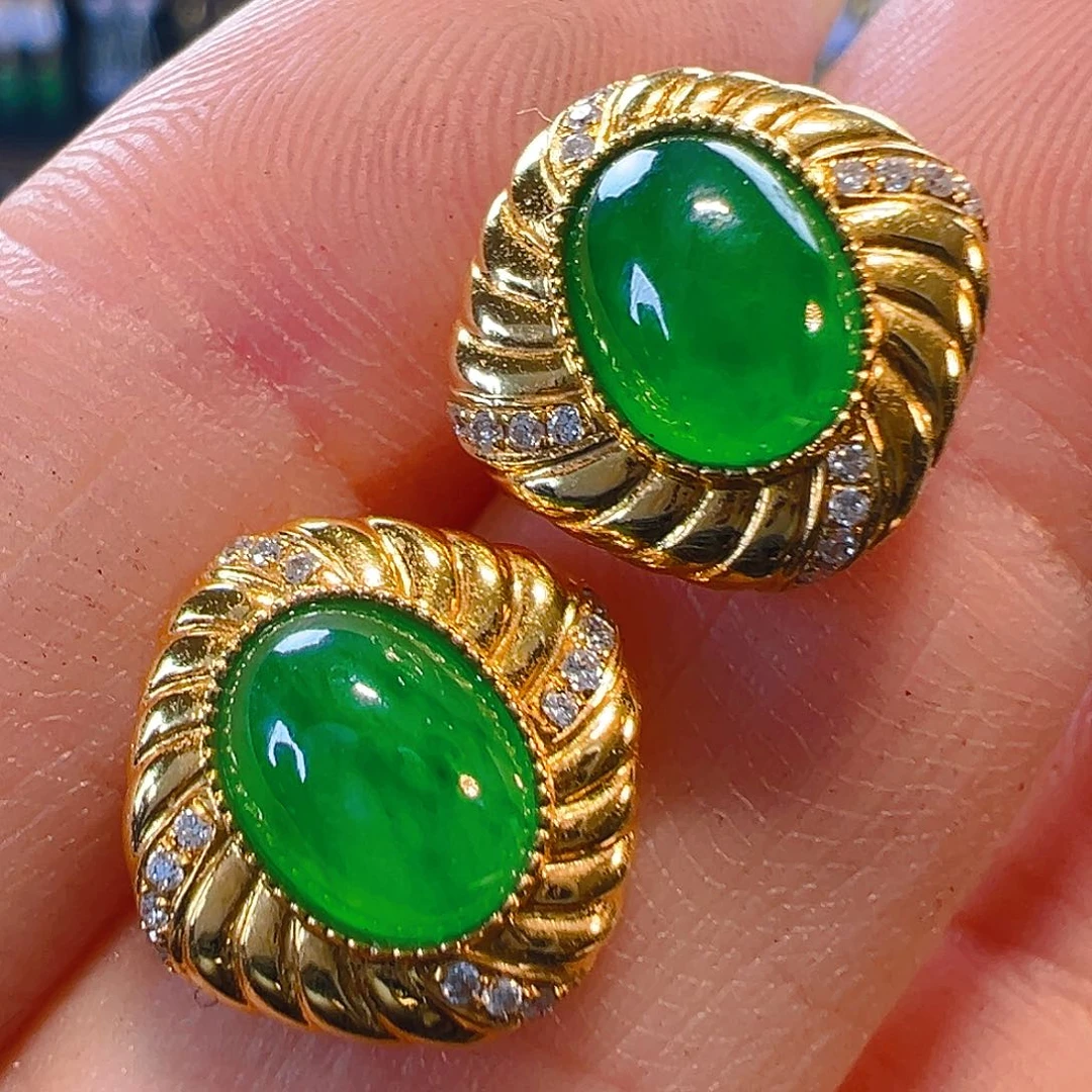 翡翠18K金镶嵌耳饰签收后24小时鉴赏期