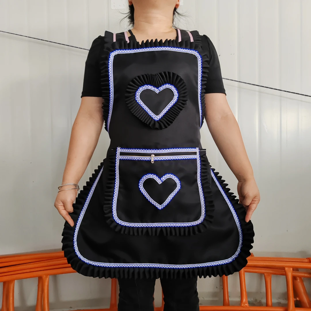 贵州新款花边火爆围裙厨房上班家用时尚交叉背带可调节式民族风