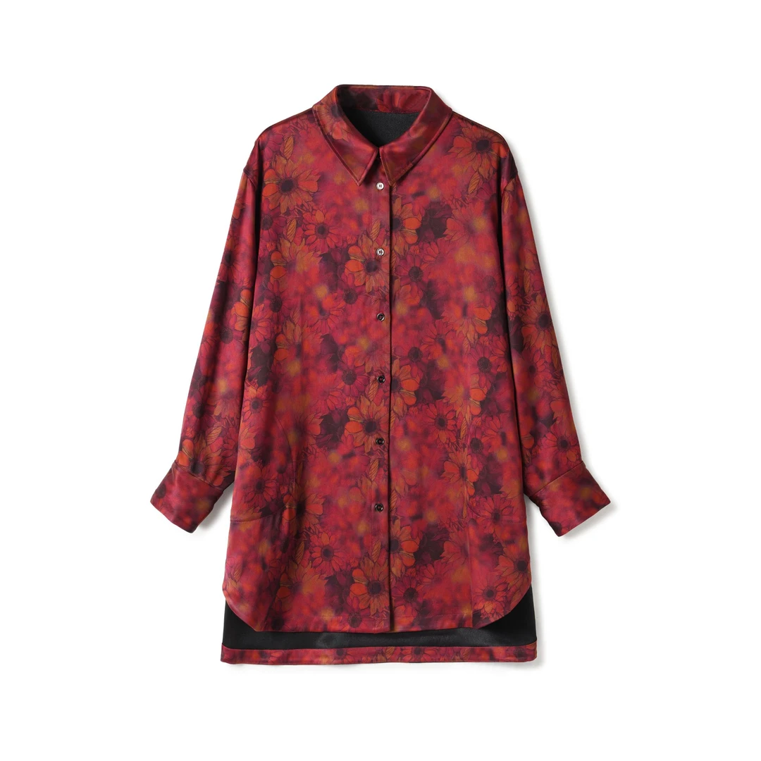 双面缎90姆米黑胶绸红向阳花百搭显瘦风衣