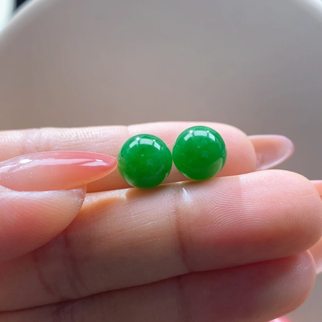 翡翠未镶嵌吊坠(不含链)翡翠满辣绿珠一对