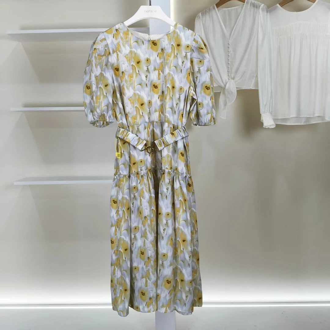 麦迪尚品【白LY】5041610气质优雅印花连衣裙夏季女装品牌折扣