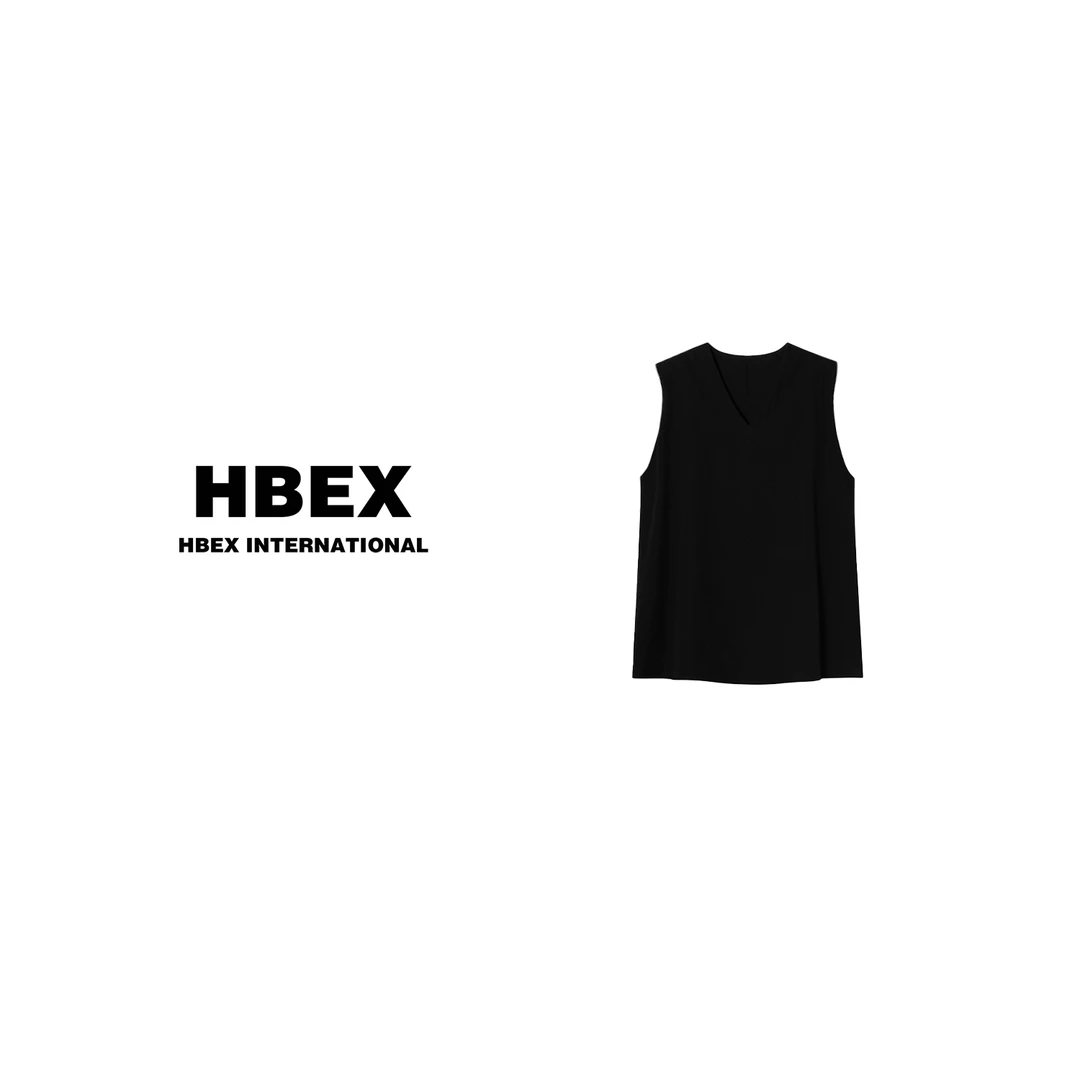 【HBEX】夏季设计师黑色V领气质百搭休闲无袖慵懒风无袖上衣T恤