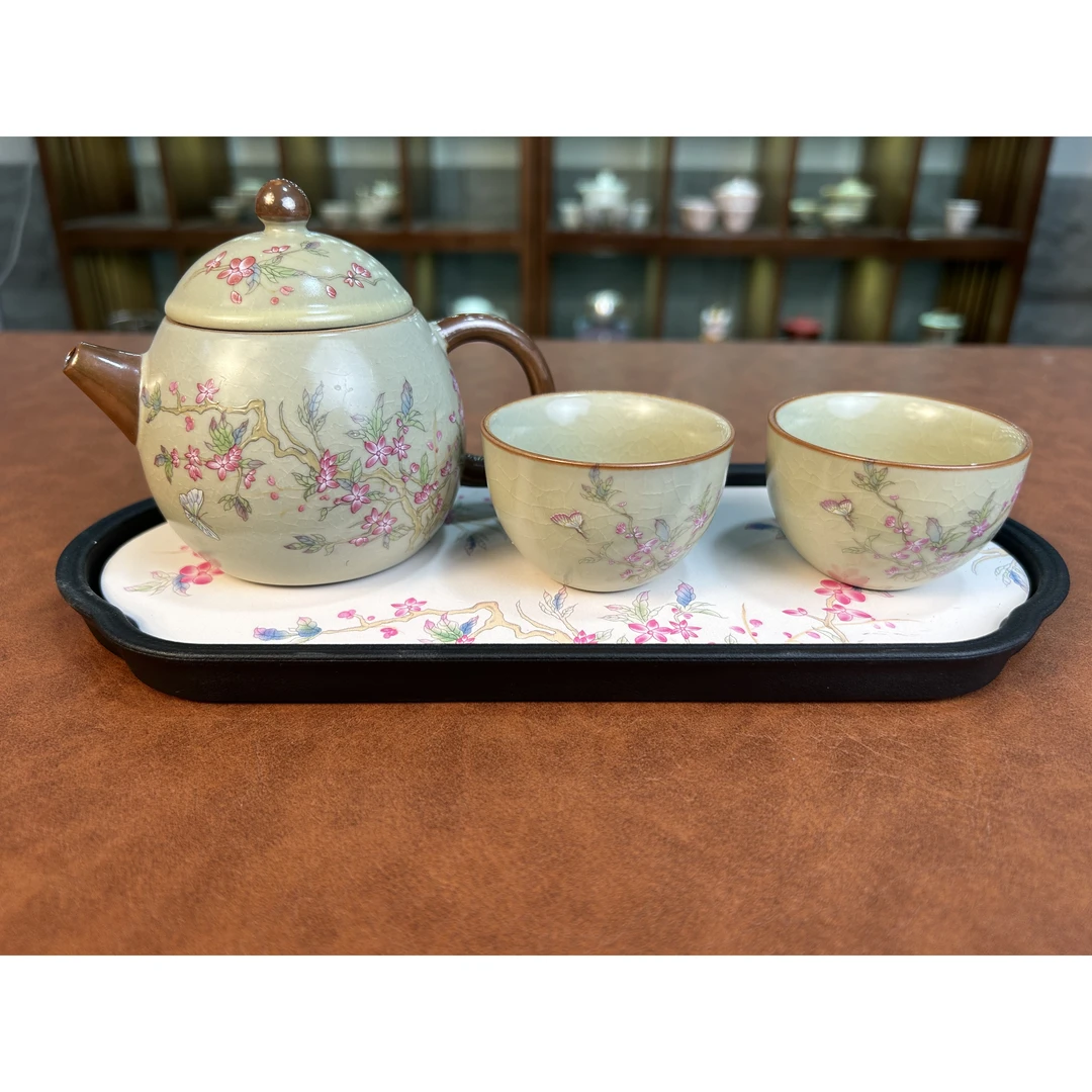 紫藤花快客杯一壶两杯带茶盘5002+5981