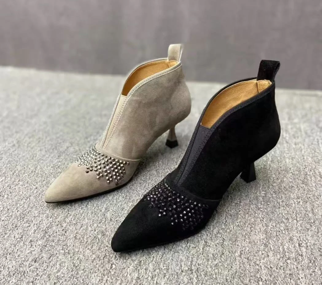 [丽尔鞋]气质尖头高跟羊皮简约秋冬女士女款女士流行款鞋子尖头鞋