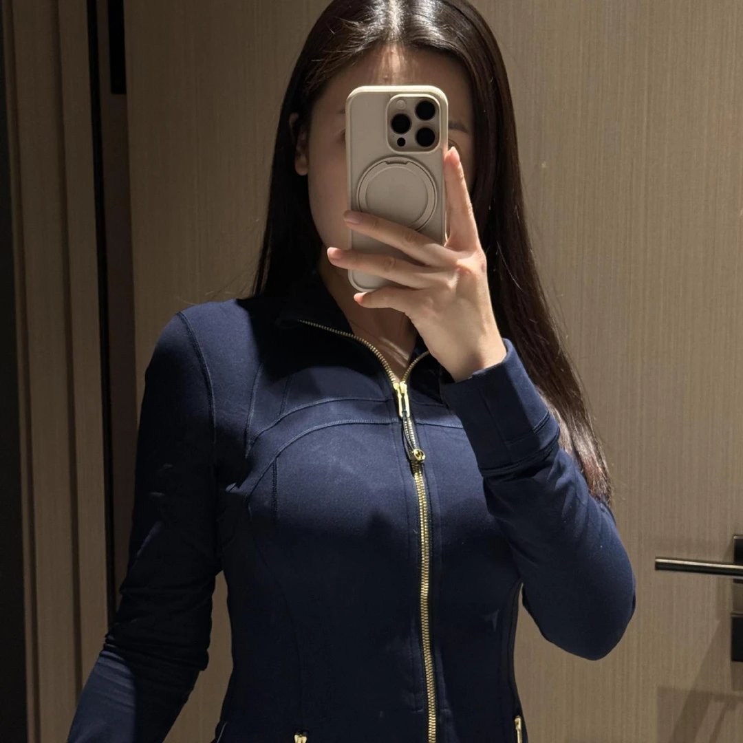 金标海军蓝立领夹克修身显瘦金拉链瑜伽服女